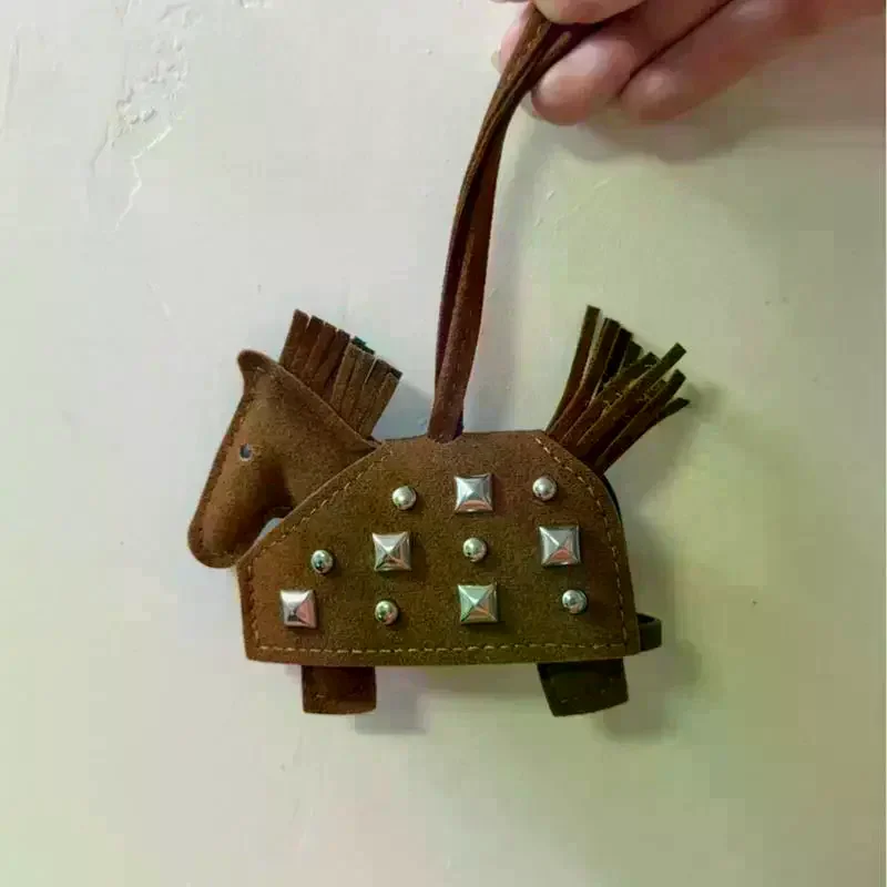 Silver Rivets Horse Bag Charm Accessories Hand Sewn PU Leather Foal Pendant Bag Accessory Fashion