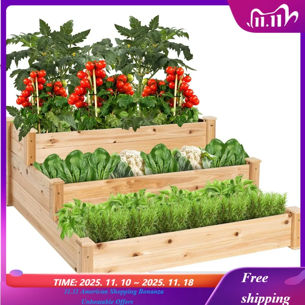Fir Wood Raised Garden Bed Planter Kit for Plants, Herbs, Vegetables, Outdoor Gardening w/Stackable