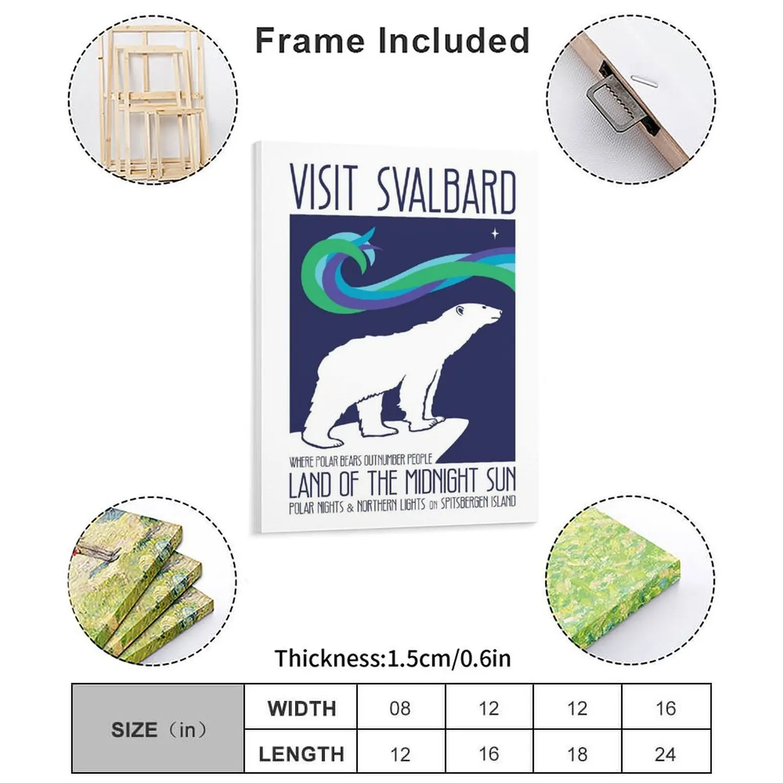 Visit Svalbard Canvas Painting Wall Cave Retro Mural Wall Decor Framed Wall Painting
