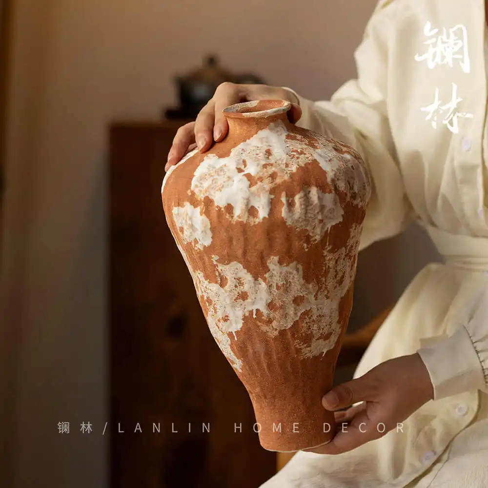 Vase Retro Coarse Pottery Table Decoration Floral Arrangement Simulation Can Raise Water High Appearance Level Pottery Pot