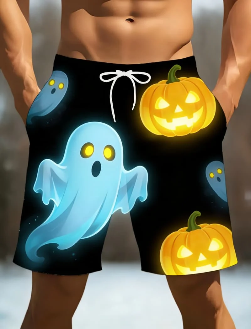 

Мужские модные повседневные шорты с принтом на Хэллоуин - пляжные шорты с принтом призраков, тыкв, летучих мышей, ведьм и мумий для повседневной носки и серфинга