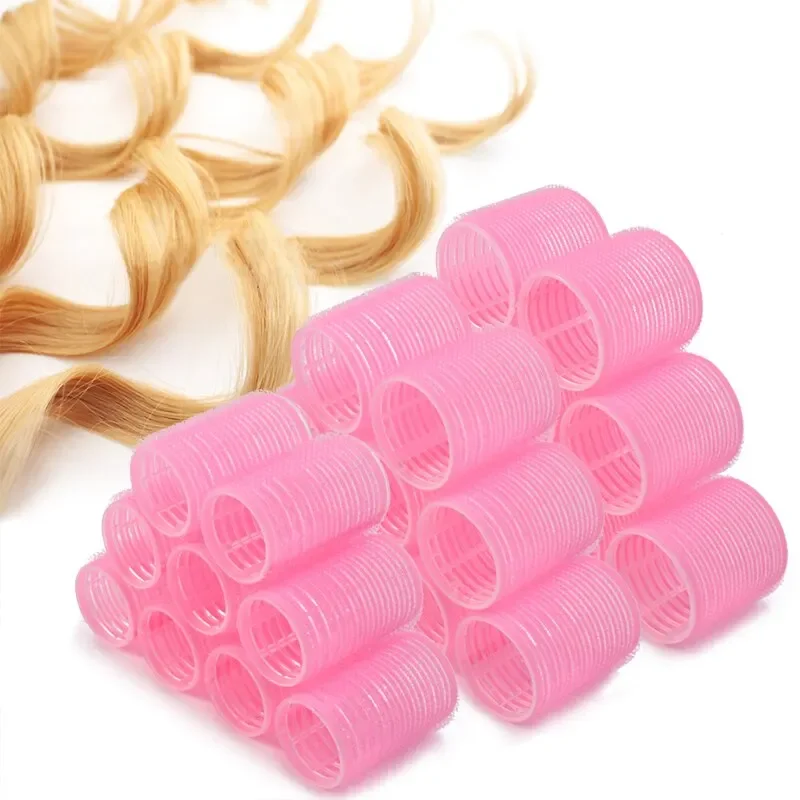 Hot Selling 9Pcs Pink Nylon Plastic Hair Rollers Set Hairdressing Tools 3Sizes No Heat Self Grip Hair Roller Curlers