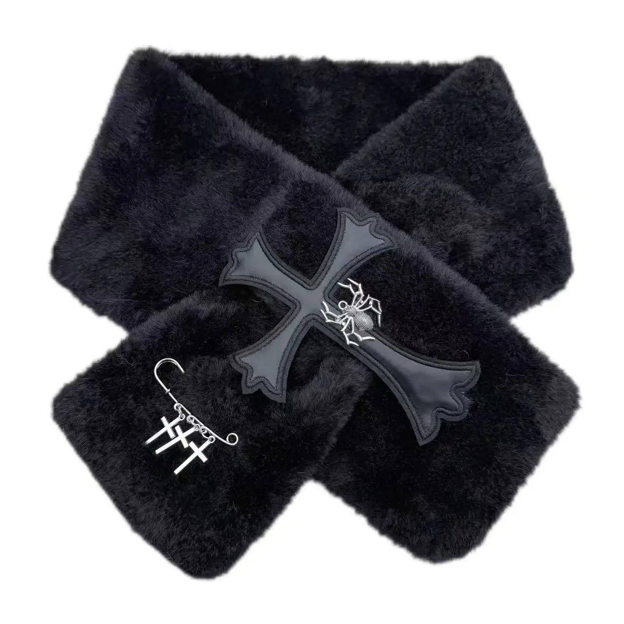 Original Subculture Sweet Lolita Y2K Girl Cute Cross SpiderFluffy White Scarf Versatile Neck Scarf Keep Warm Cosplay Scarf