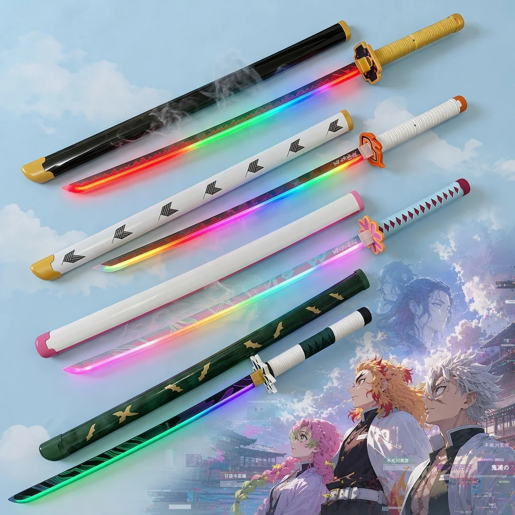 40inch Demon Slayer Tokito Muichiro Katana Anime Cosplay Prop Sword Ninja Blade Luminous Smoke Effect 1:1 Scale Plastic Toy Gift