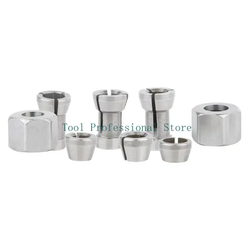 57QF 8PCS複数のサイズルーターコレットアダプター変換キット彫刻マシン用セキュアクランプ炭素鋼構造