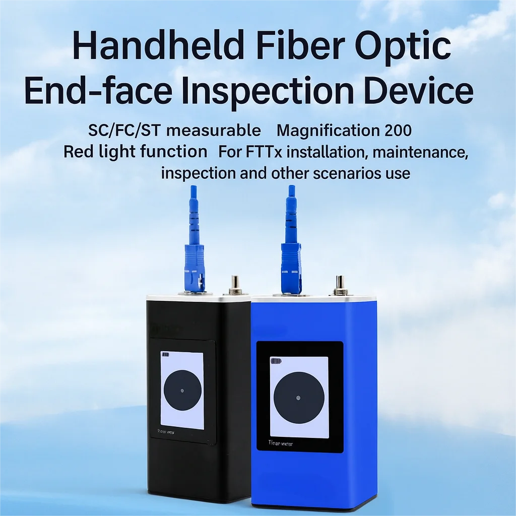 Fiber Optic Inspection Handheld End Face Inspector 200X Fiber Microscope Red Light Function For SC/UPC Connectors