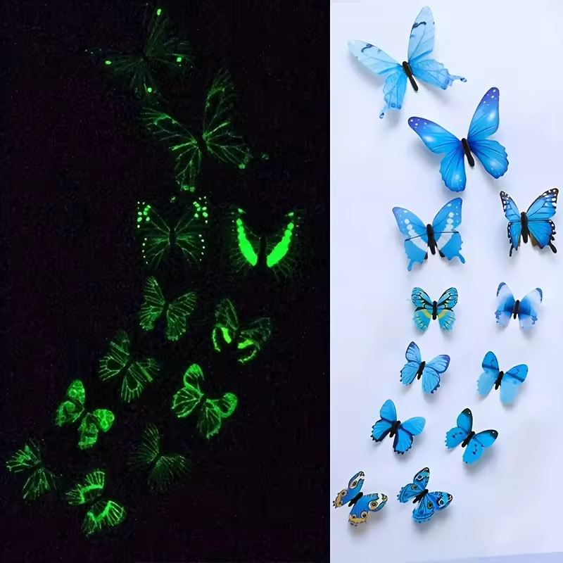 New 12Pcs Fashion 3D Luminous Butterfly Creative Wall Sticker For DIY Wall Stickers Modern Wall Art Home Decorations DIY Gift - Image 2