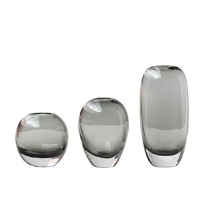 

Modern simple amber thick-bottomed bubble ball glass vase, model room, living room dining table decoration glass bottle
