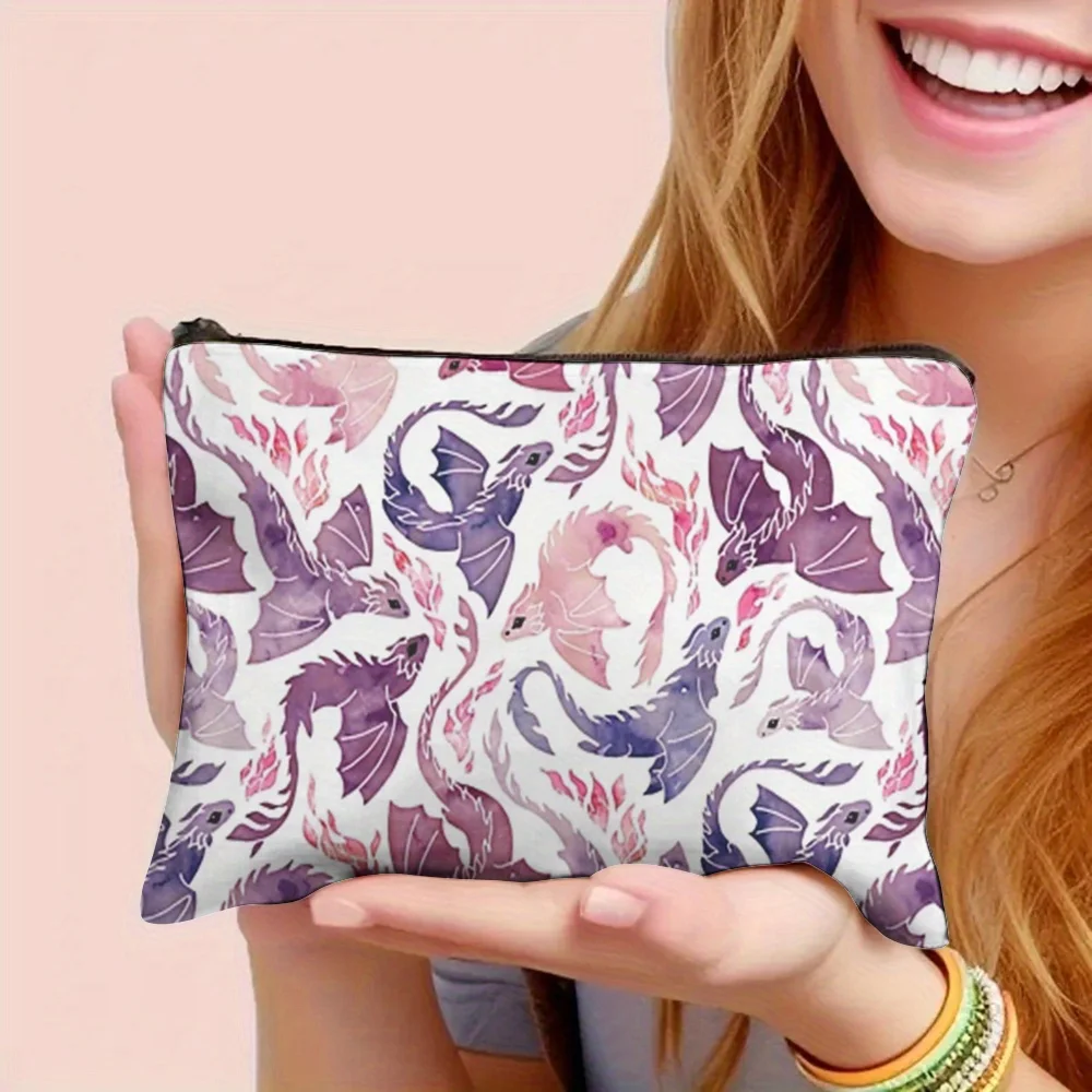 Fashion Pink and Purple Dragon Fire Makeup Bag Suitable for Use as a Handbag Toiletry Bags Pencil Case or Gift Bags for Women