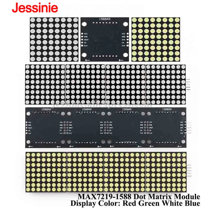 MAX7219 MAX7219-1588 ドットマトリックス LED デジタルチューブ 8*8 ドットマトリックスモジュールディスプレイ赤緑白青カラー MCU 制御駆動 LED