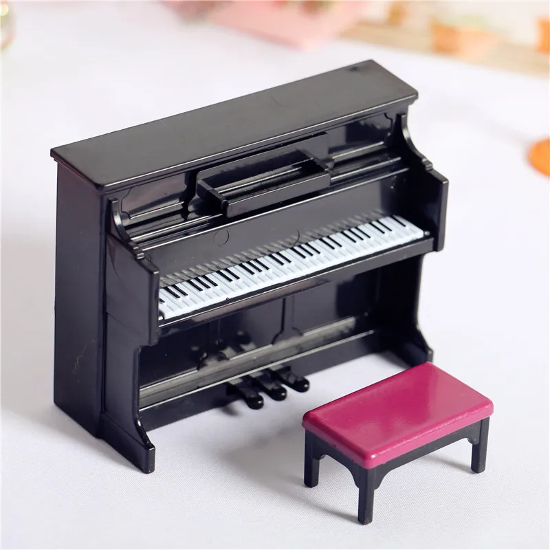 1Pcs Dollhouse Simulation Miniature Upright Piano and Piano Bench 1/12 Mini Furniture Model Scene Shooting Props