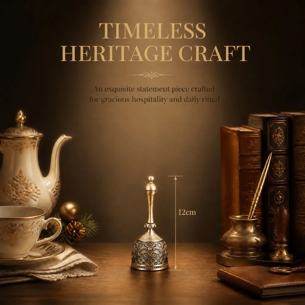 Zinc Alloy Antique Brass Hand Bell 4.72in Size Retro Carved Design Rustic Look Hand Bell Bronze Finish Pure Brass Hand Bell
