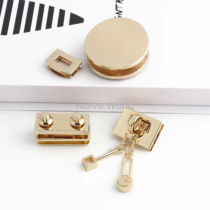 4/10/30Sets Gold/Light Gold Oval Metal Flip Locks For Handbag Bags Closure Clasp Lock Press Turn Lock Decorative Accessories