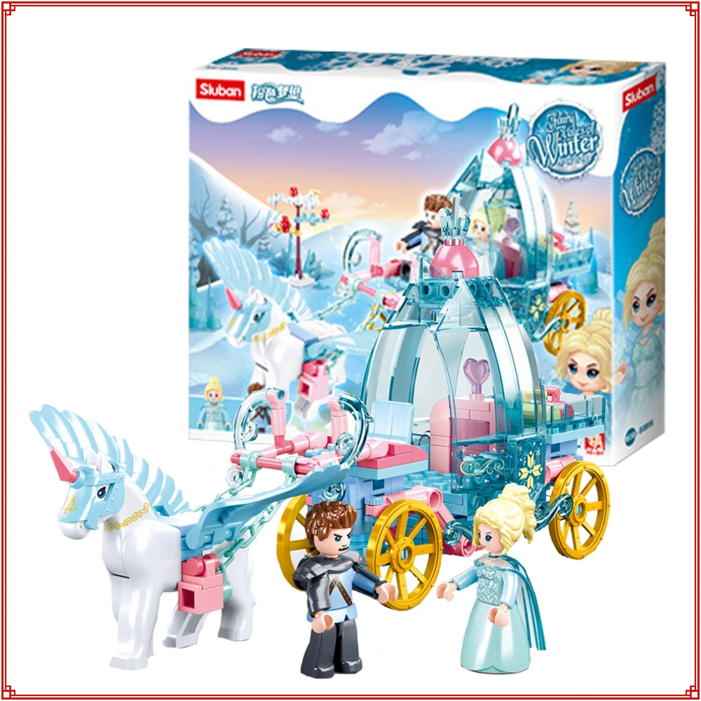 Friends Ice Snow Horse Carriage Building Blocks DIY Creative Bricks Educational Toys Exquisite Ornaments Girls Birthday Gifts