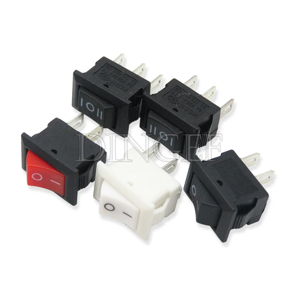 10PCS 3Pin 2PIN 3A 250V 10*15mm Black Red Button Rocker Switch ON OFF ON AC 10X15 Mini Rocker Power Switches