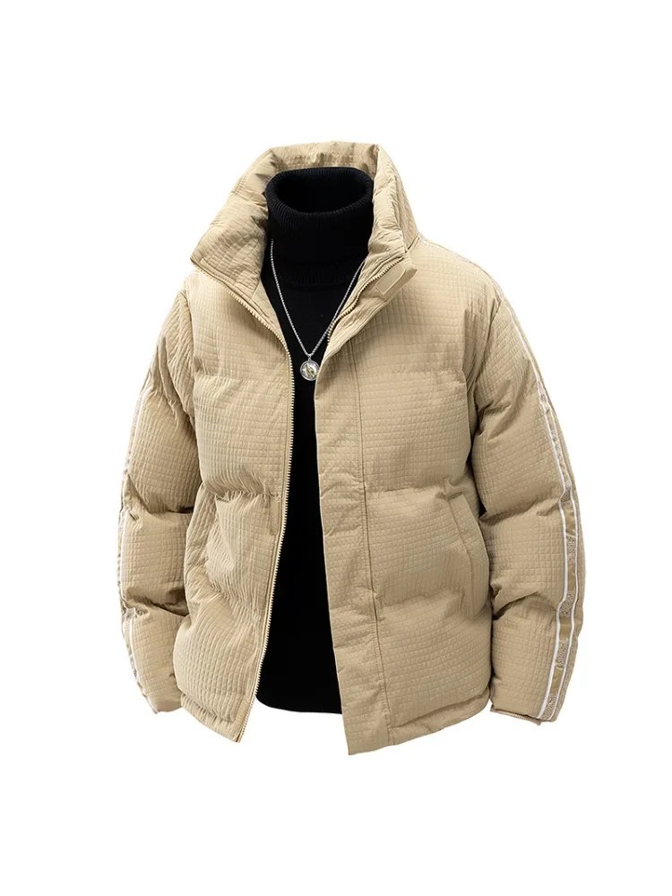 سترة شتوية فضفاضة مناسبة للرجال دافئة مقاومة للرياح بلون سادة نمط الشارع معطف سميك بياقة واقفة معطف قطني أنيق #1