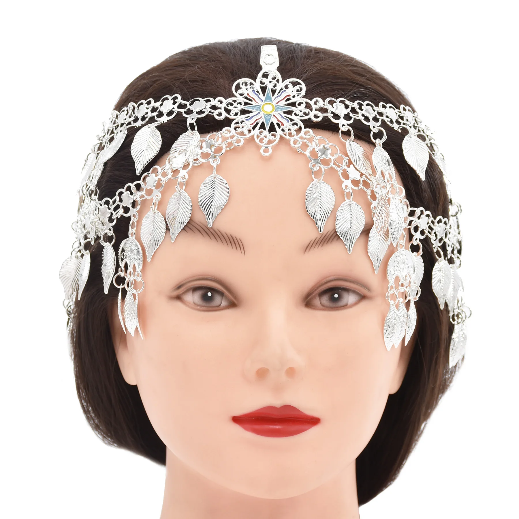 Ethnic Style Leaves Women Hairwear Waist Chain Accessory Vintage Bohemia Tassels Pendant Metal Female Carved Hollow Head Jewelry