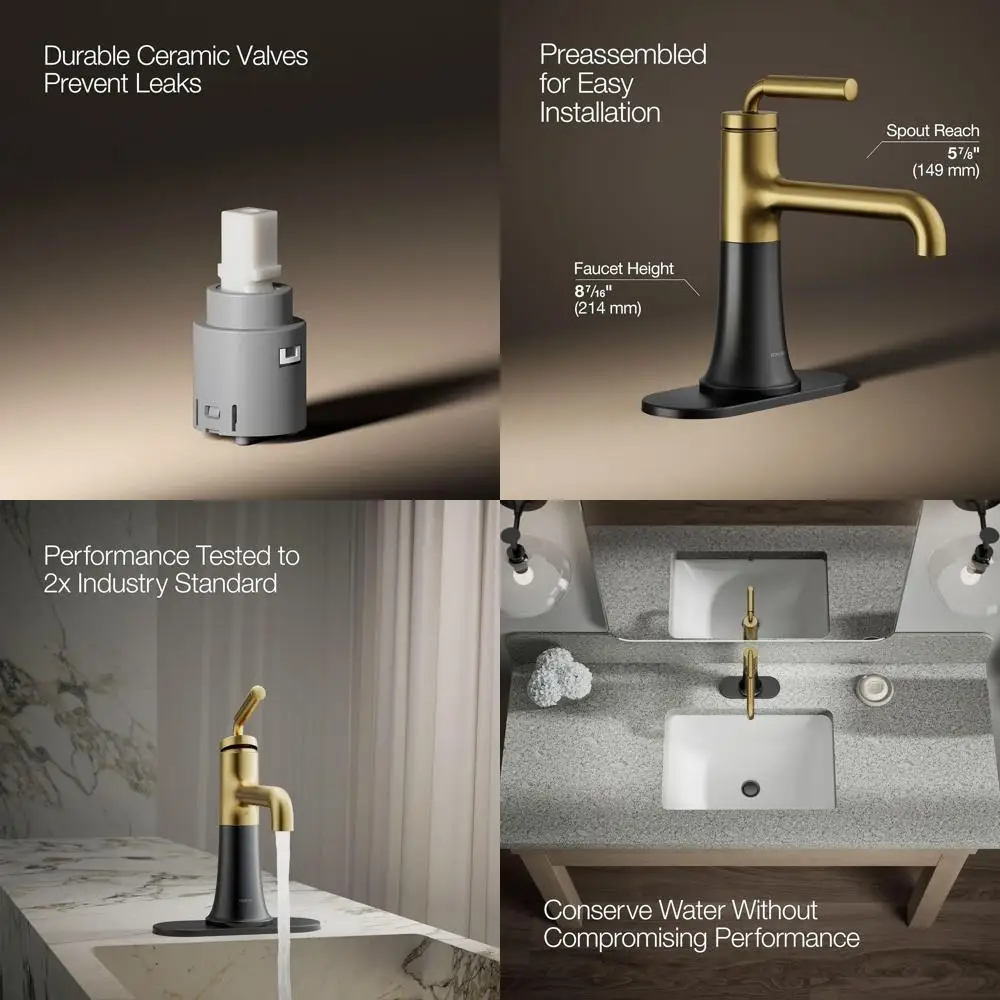 

Matte Black Single-Handle Bathroom Faucet with 1.2 GPM Flow Rate and Brushed Moderne Brass Finish