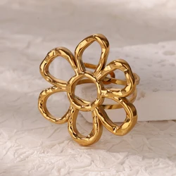 Flower Rings for Women Girl Opening Stainless Steel Ring 2024 Trend Flora Aesthetic Jewelry Couple Wedding Band anillos mujer