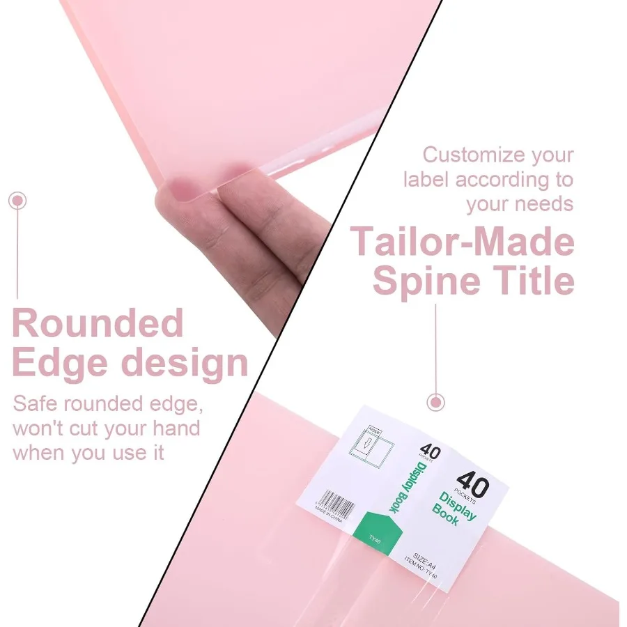 Pasta de portfólio com 40 bolsos, pasta de portfólio de 8,5 "x 11", exibindo 80 páginas, pasta com mangas de plástico, pasta de plástico para mulheres e