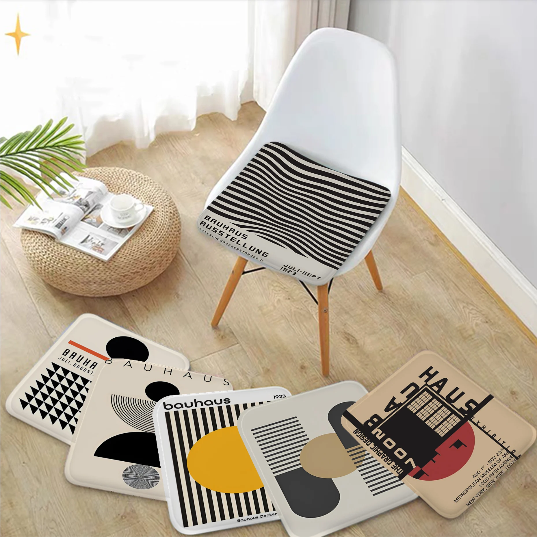 Black And White Minimalist Bauhaus Cushion Mat European Chair Mat Soft Pad Seat Cushion Indoor Outdoor Garden Sofa Decor Tatami