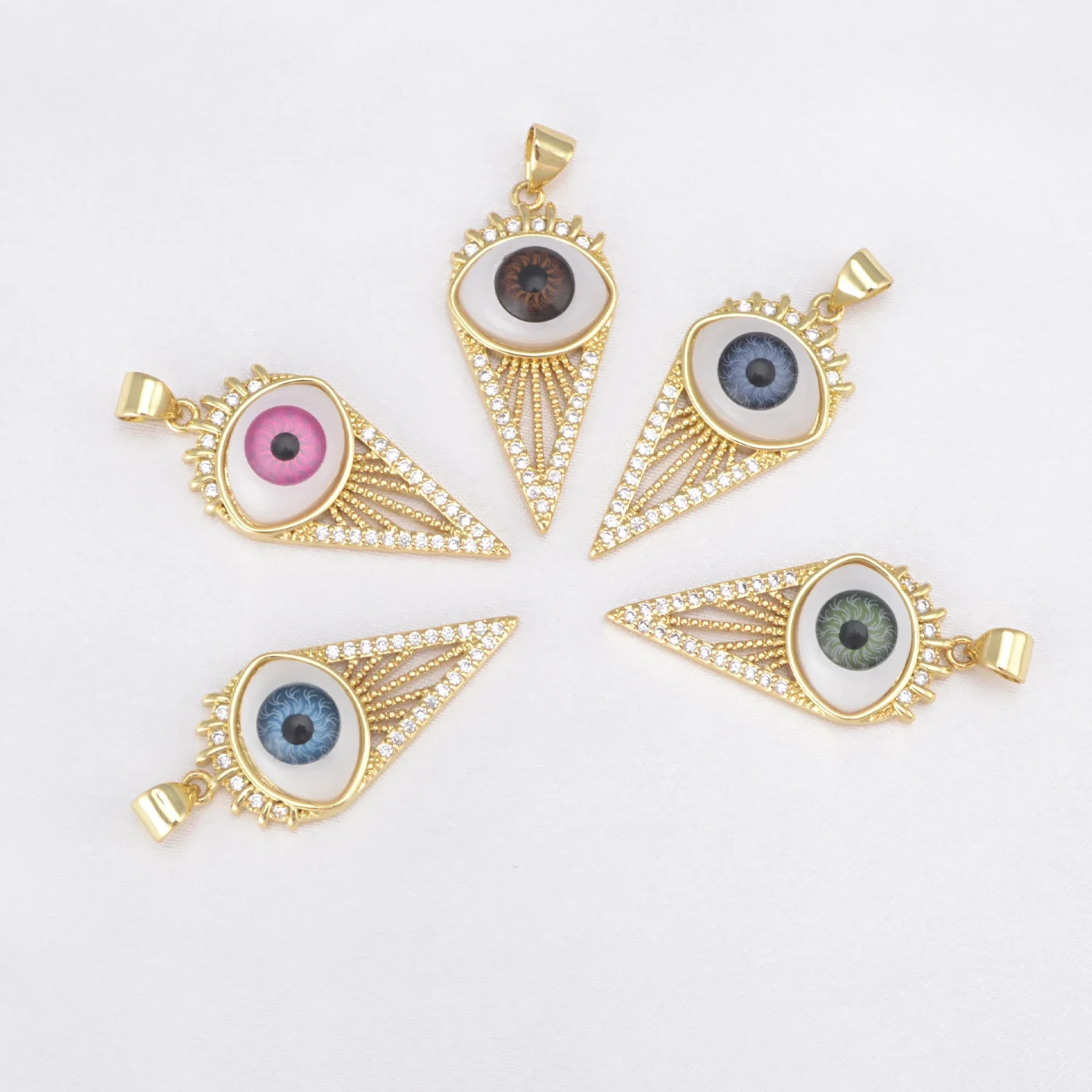 Evil Eye DIY Pendants Designer Charms Earrings Necklaces Bracelets Pendants Jewelry Copper Zircon Craft Epoxy Triangle Amuleti