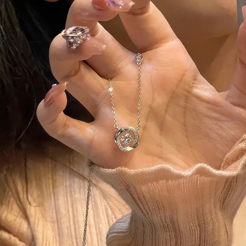 Collana rotonda in argento sterling 925 con ciondolo a forma geometrica semplice da donna, girocollo, regalo di compleanno per gli amici, gioielli squisiti
