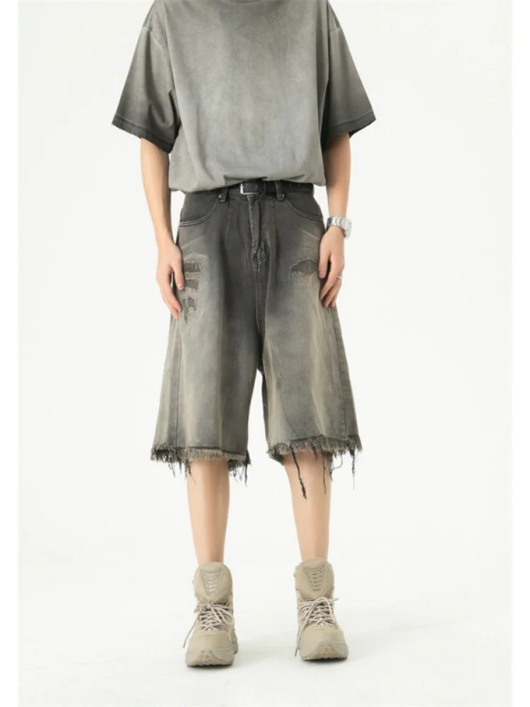 

Retro American High Street Sle Men's ort Jeans Casual Worn-Look Faded Cotton Summer Trendy Straight Leg Loose Fit orts