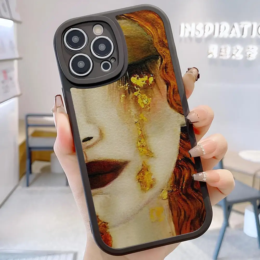 gustav klimt tree of life Phone Case Leather Silicone For IPhone 15 12 13 14 11 Pro Max Mini Xs X Xr 7 8 Plus Soft Black Coque image 3