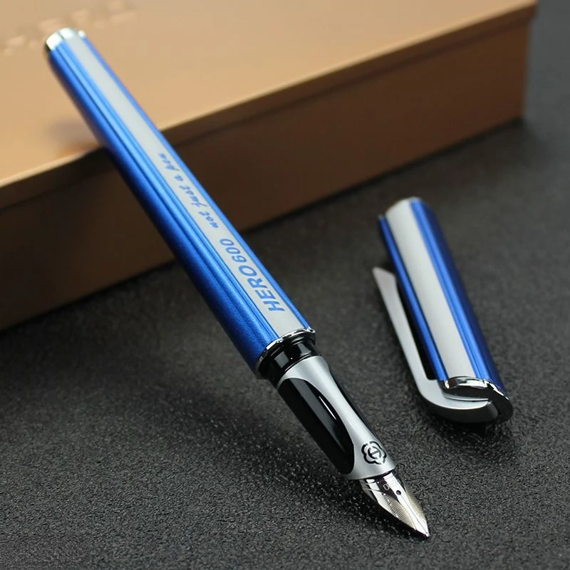 Hero 600 Metal Black Fountain Pen Unique Design Gold/Silver Blade F Nib Nib Ink Pen Luxury Office Business Writing Students Gift