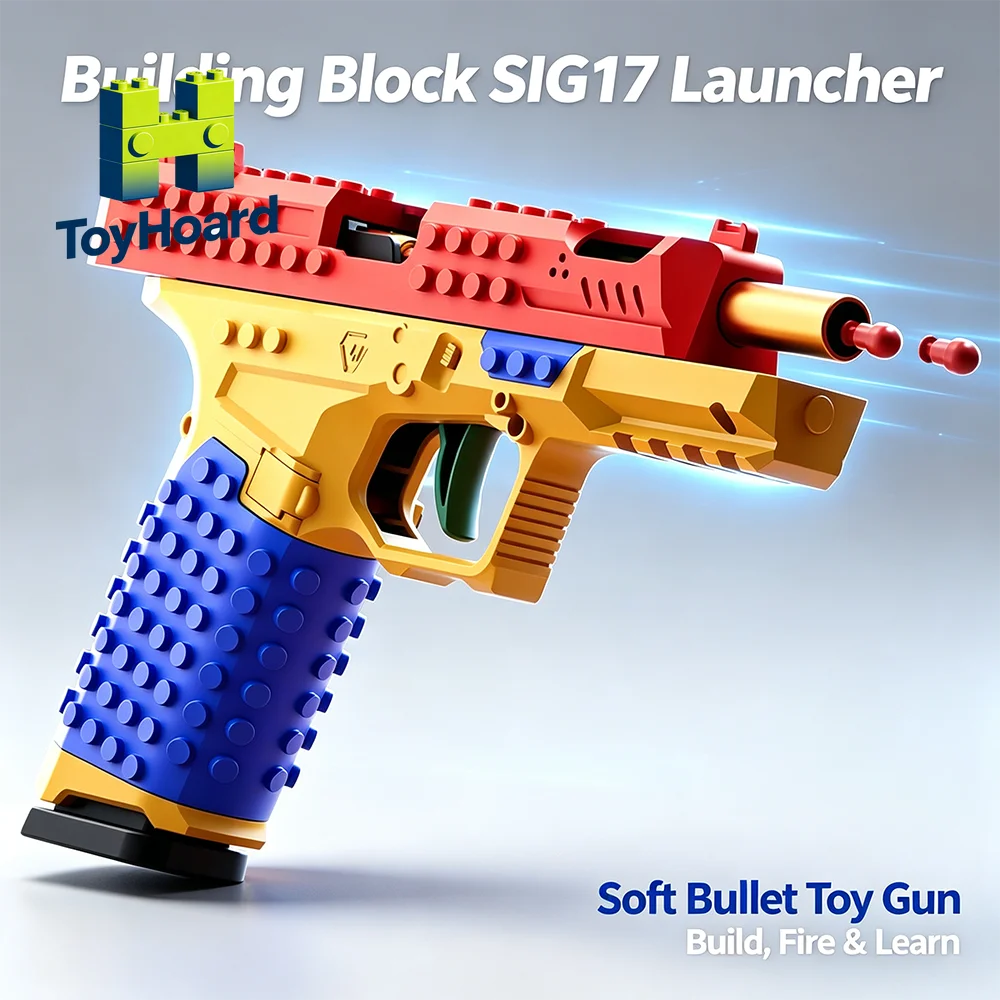 Shell Ejection Building Block Blaster Toy, DIY Assemble Soft Bullet Bricks Blaster Educational Puzzle Toy for Boys Gift