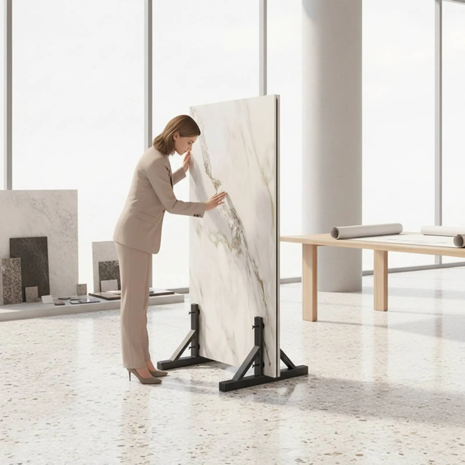 

2 Pieces Tile Display Rack High Load-Bearing Tile Display Stand Floor Sample Stand Stable Construction Stone Slab Holder