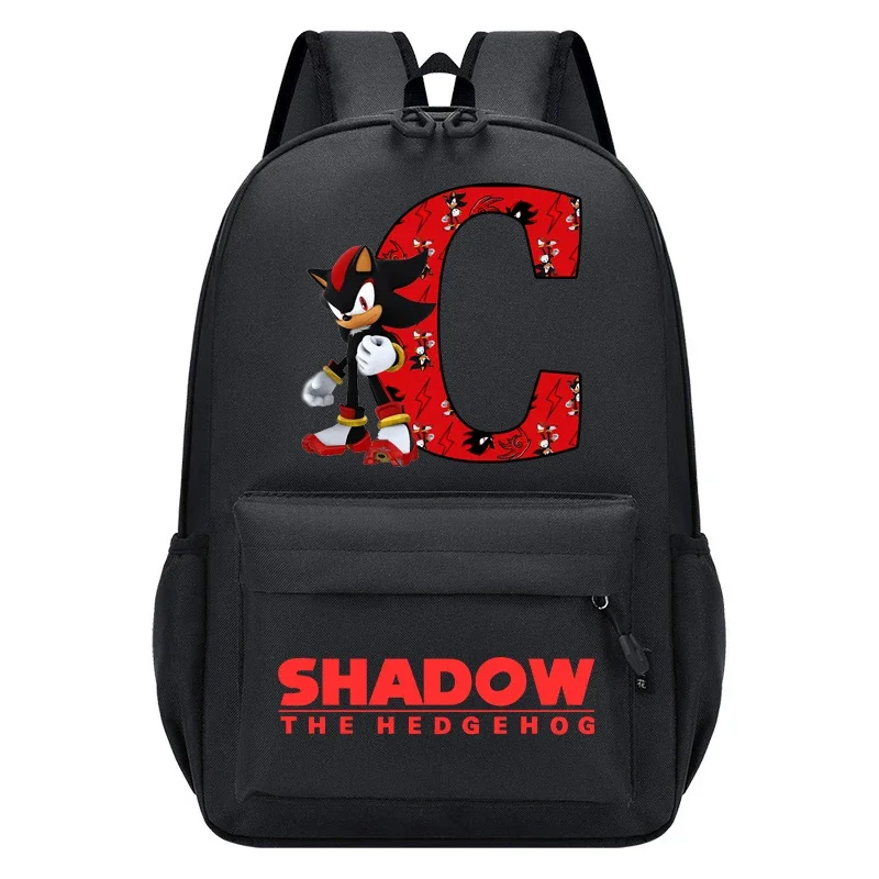 Sonics Rucksack Mode Brief A-Z Gedruckt Schwarz Solide Schatten Jungen Große Kapazität Reisetasche Cartoon Anime Zipper Studenten Taschen