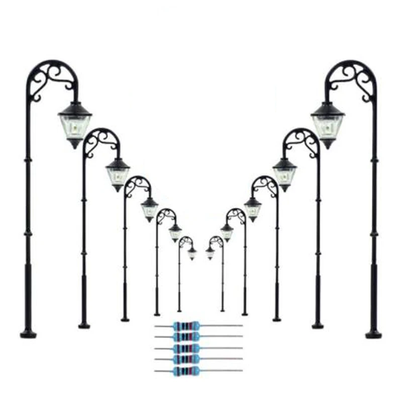 10Pcs 1:87 HO Scale Retro Model Street Lamp Layout Lamppost Garden Landscape Light Railway Train Lamp Mini Landscape