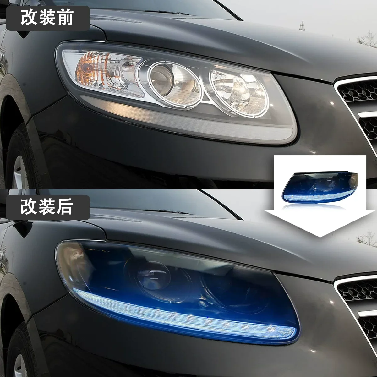 LED Headlight assembly For Hyundai SantaFe 06-12 modified Front lamp DRL with Dynamic Turn Signal Lens low high beam
