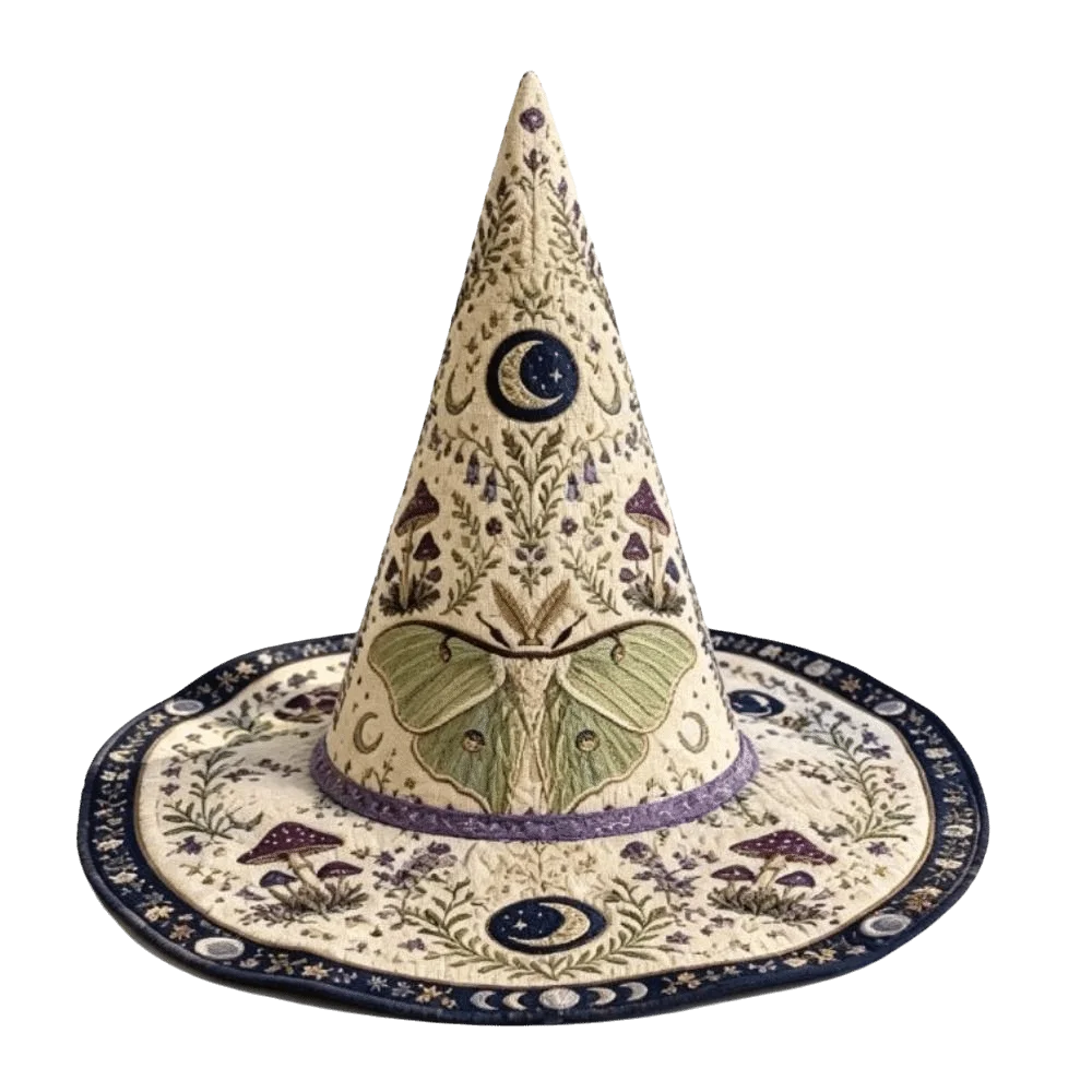 Wide Brim Halloween Witch Hat Vintage Quilting Process Pointed Wizard Hat Reindeer Cosplay Party Hat Halloween