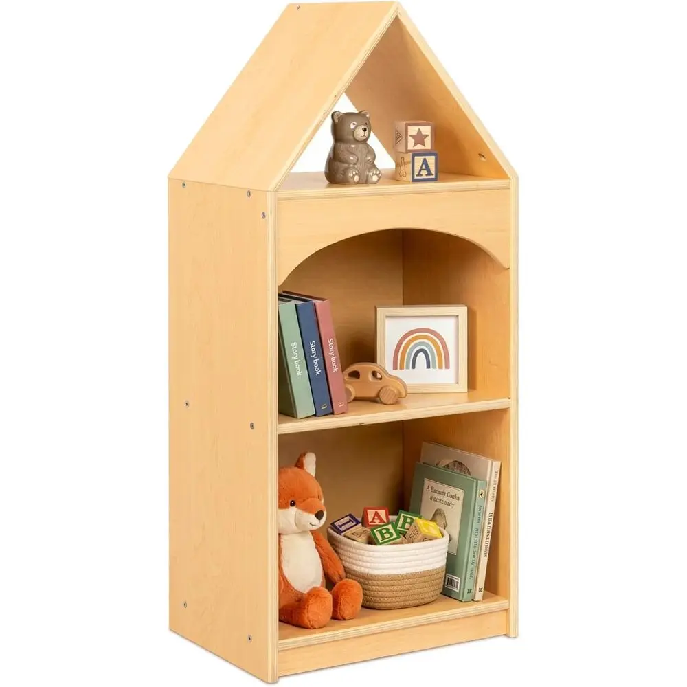 

3-Tier Kids' House-Shaped Bookshelf and Toy Storage Cabinet for Playroom, Nursery, and Classroom