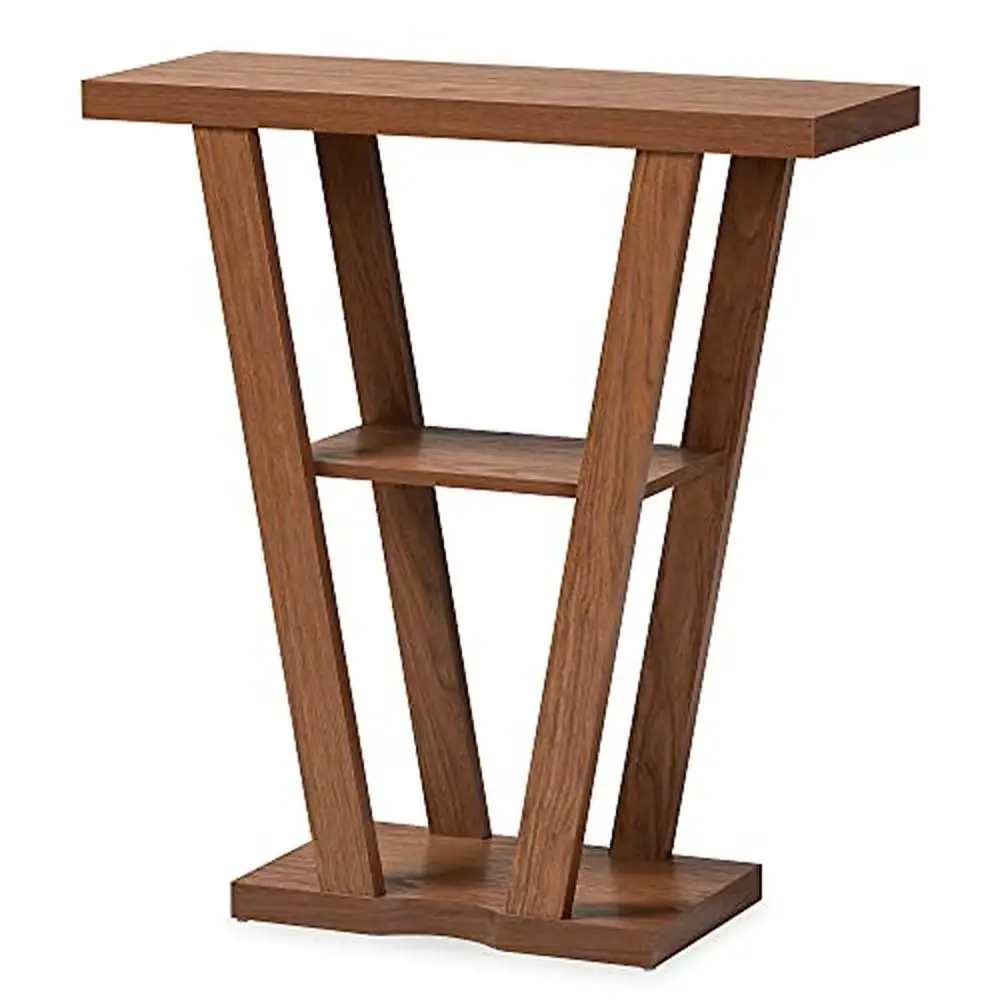 

Modern Walnut Brown Console Table Engineered Wood Construction Angular Frame 11.4"D x 31.1"W x 33.7"H