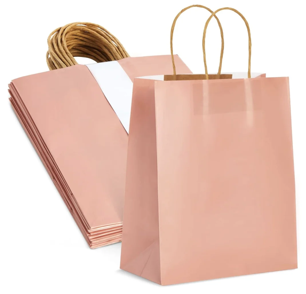 15Pack of Pink Glossy Medium Paper Gift Bags with Handles 8x4x10 Inches for Wedding Receptions, Baby Showers, Birthday Party