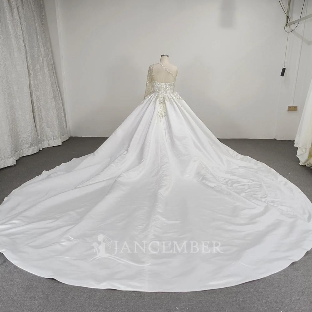 One-Shoulder Main Wedding Dress Bride Satin High-end Palace Style Embroidered Court Train Customized платье свадебное
