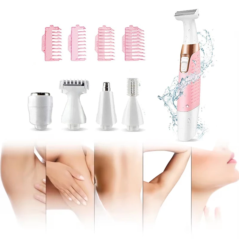 

New Pink Hair Removal Electric Waterproof Rechargeable Portable Epilator Lady Electric 5 in 1 Bikini Shaver for Home