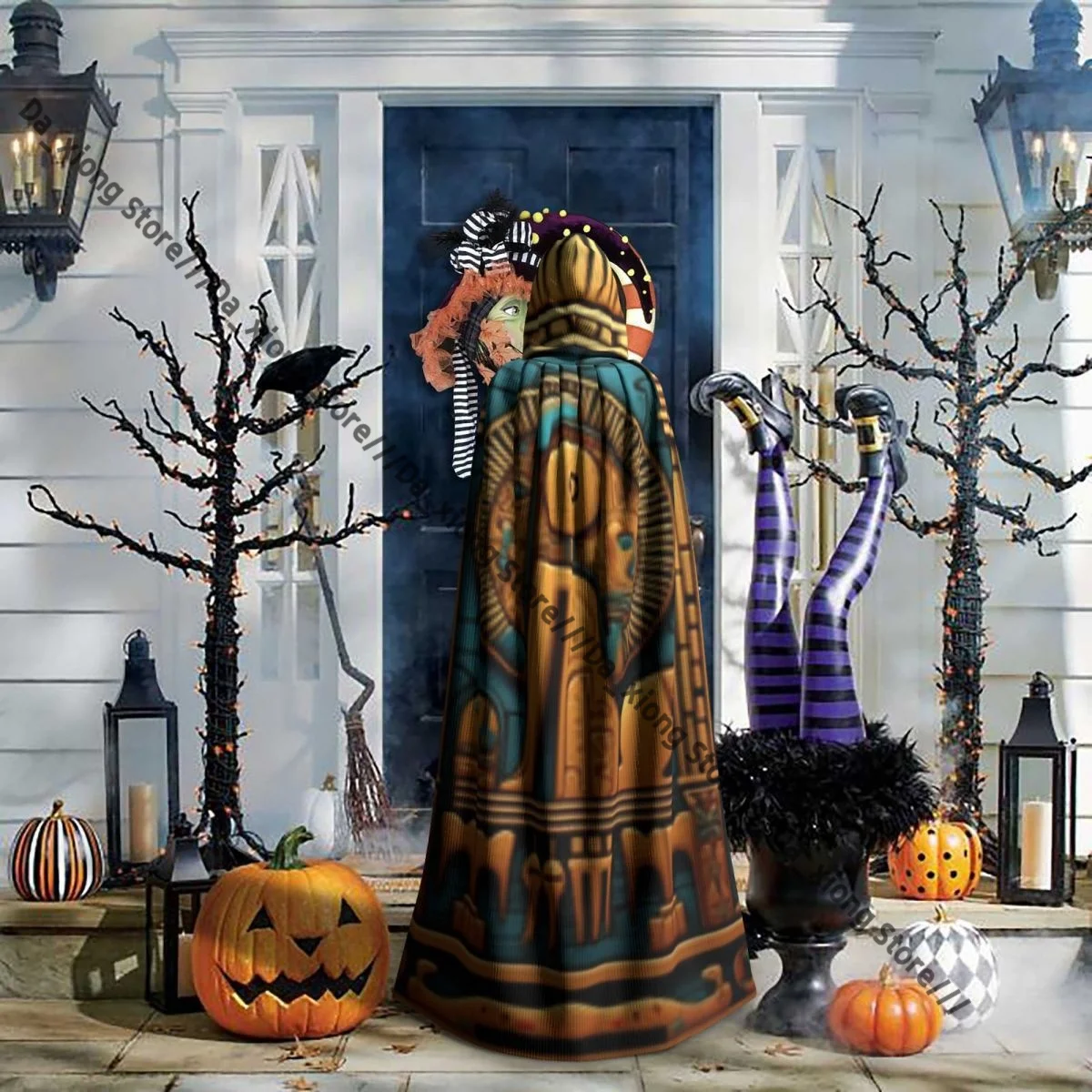 Egyptian Hieroglyphs Witch Cloak Halloween Cosplay Costume Adult Unisex Cloak Retro Ages Cape view 6