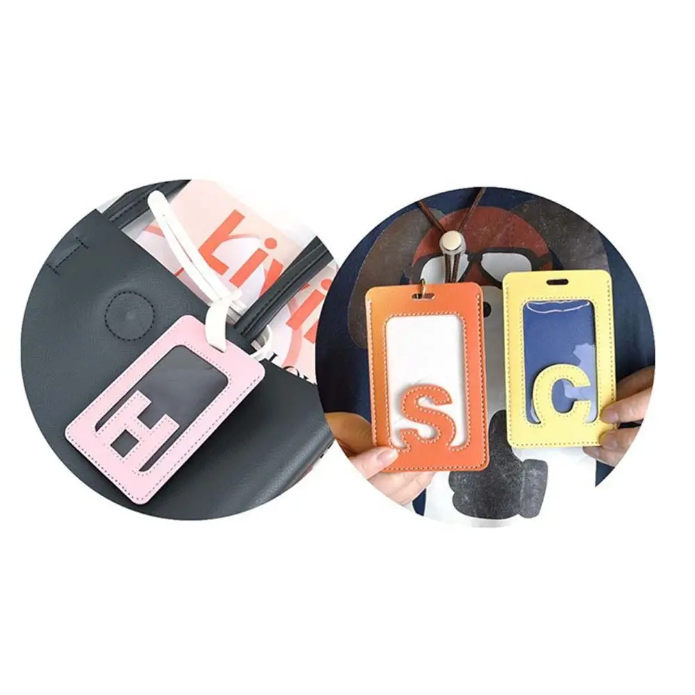 Solid Color 26 Letter Name Luggage Tag PU Baggage Name Tags Airplane Suitcase Tag Information Card Travel Accessories