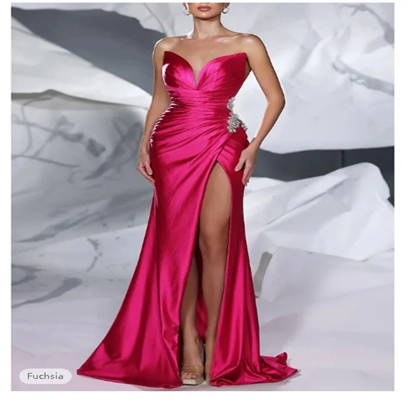

A-Line Prom Dresses Elegant Dress Formal Prom Floor Length Sleeveless Strapless Satin with Glitter Ruched Sequin Masquerade 2025