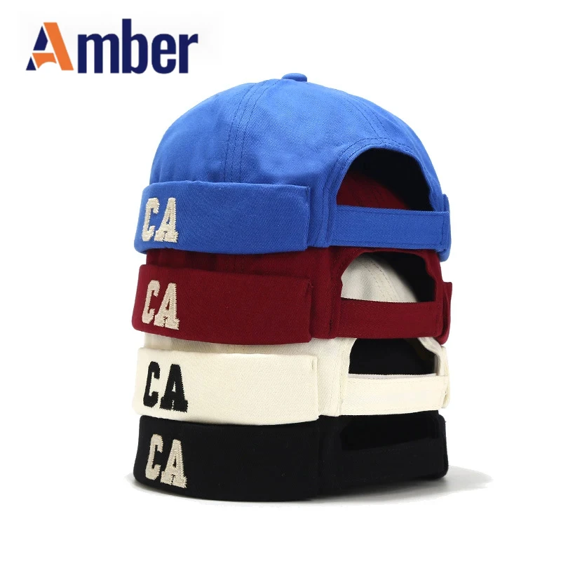 

Amber letter Docker cap brimless caps without visor beanie skullcap solid color Dome hat adjustable cotton patch men women