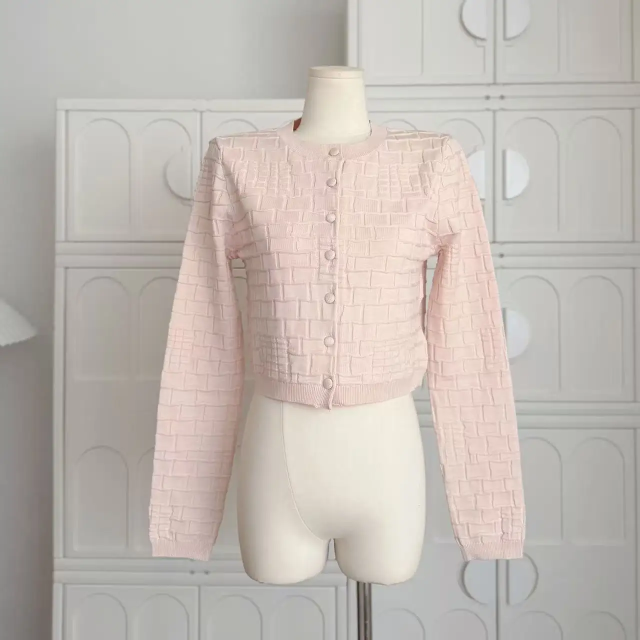

3D Plaid Vintage Knitted Cardigan Jacket for Women's Autumn Winter New Sweet Single Breasted Round Neck Sweater Tops F204