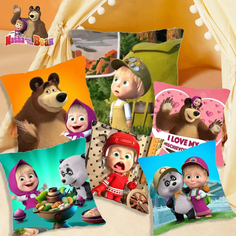 ماشا والدب عناق المخدة DIY مزدوجة الوجهين الكرتون نمط المخدة شخصية كرتونية الأطفال المخدة ماشا