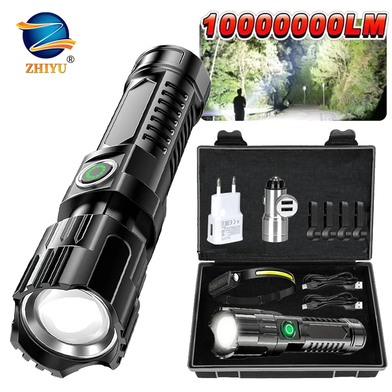 Super Bright LED Flashlight Rechargeable Tactical Zoomable Torch,Waterproof Search Light for Camping Emergency Hunting Cycling