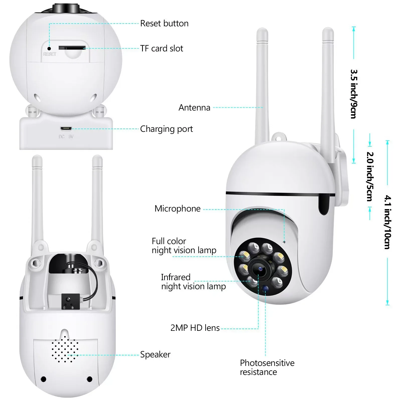 กล้องรักษาความปลอดภัย1080P HD กล้องไร้สายสมาร์ทโฮมจอภาพการมองเห็นได้ในเวลากลางคืนวิดีโอการเฝ้าระวังการป้องกันทารก