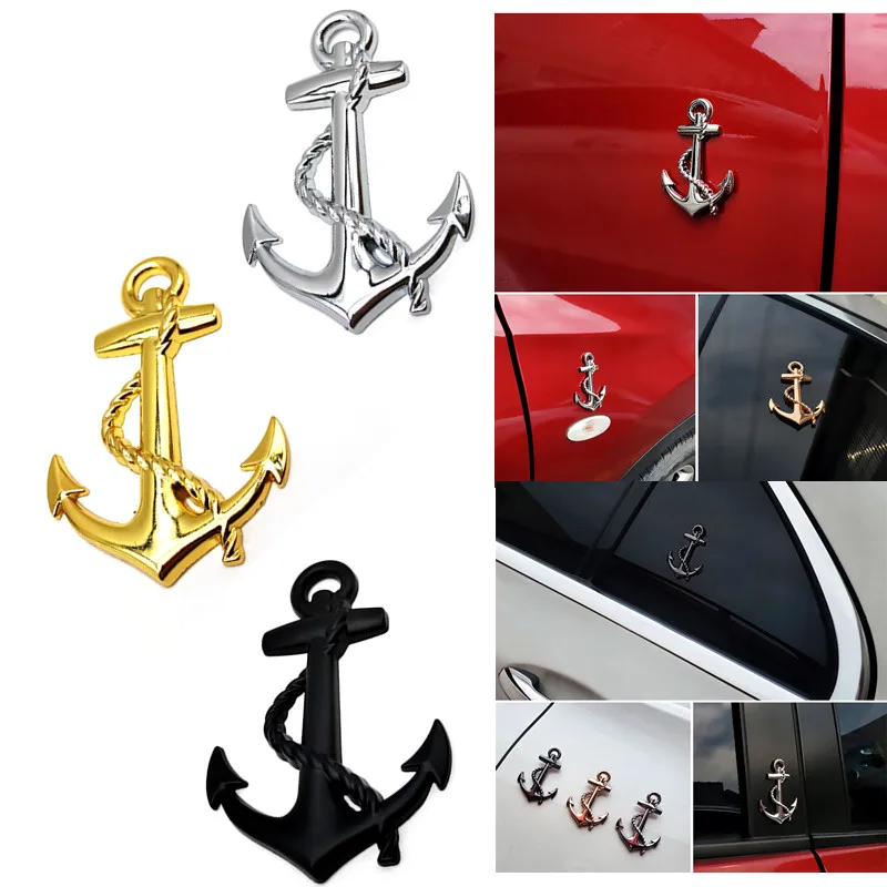 1PC Metal Personality Car Stickers Boat Anchor Hooks Navy Emblem Grill Cross Badge Pirate Ship Car Body Sticker